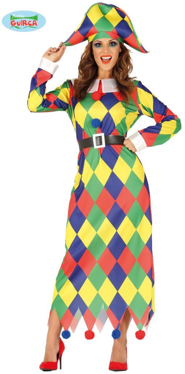 Harlequin Kostuum | Kleurige Driehoekjes Harlekijn | Vrouw | Maat 42-44 | Carnaval kostuum | Verkleedkleding